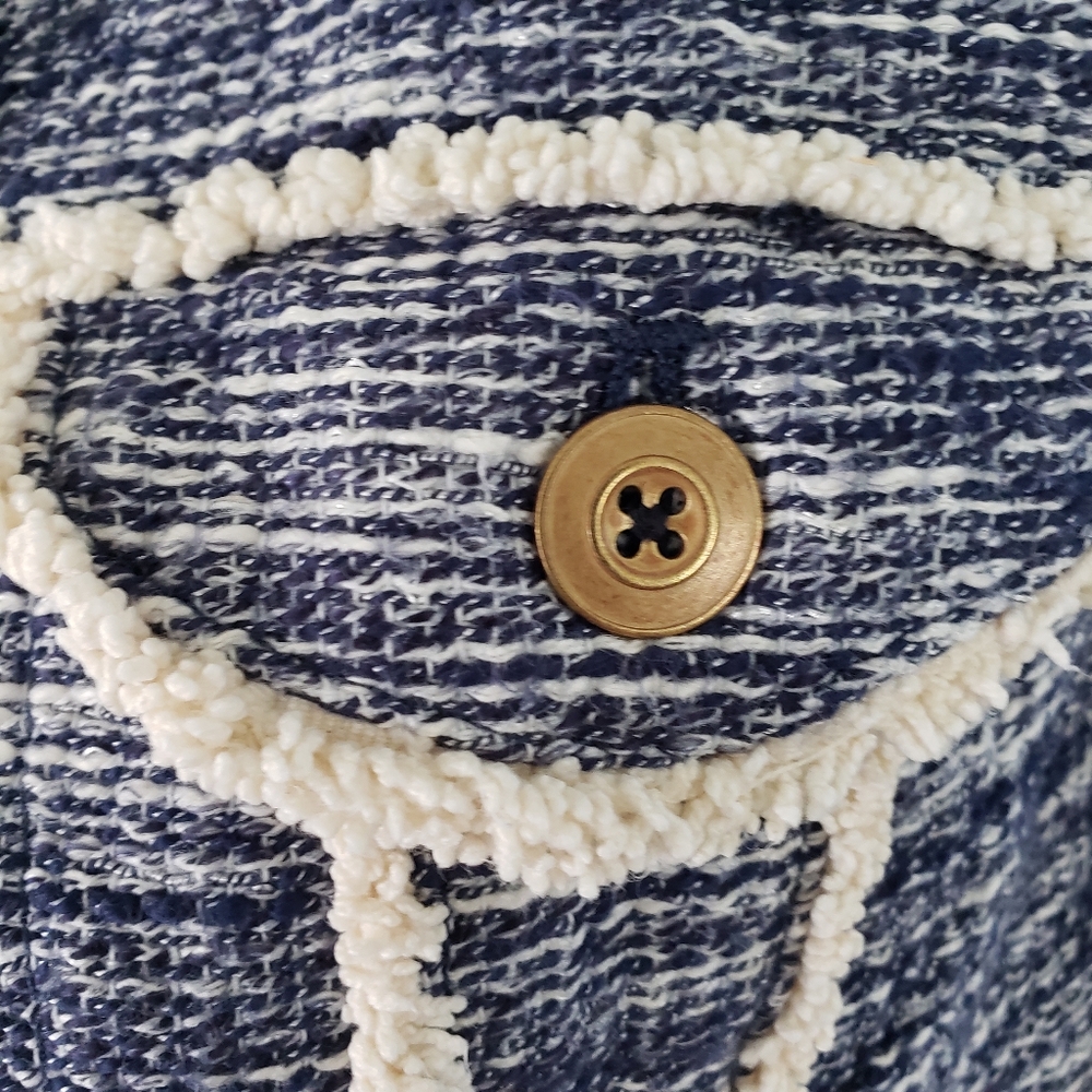 Anthropologie Ett Twa Tweed Jacket Womens Size Xs Blue Cream - Picture 6 of 12